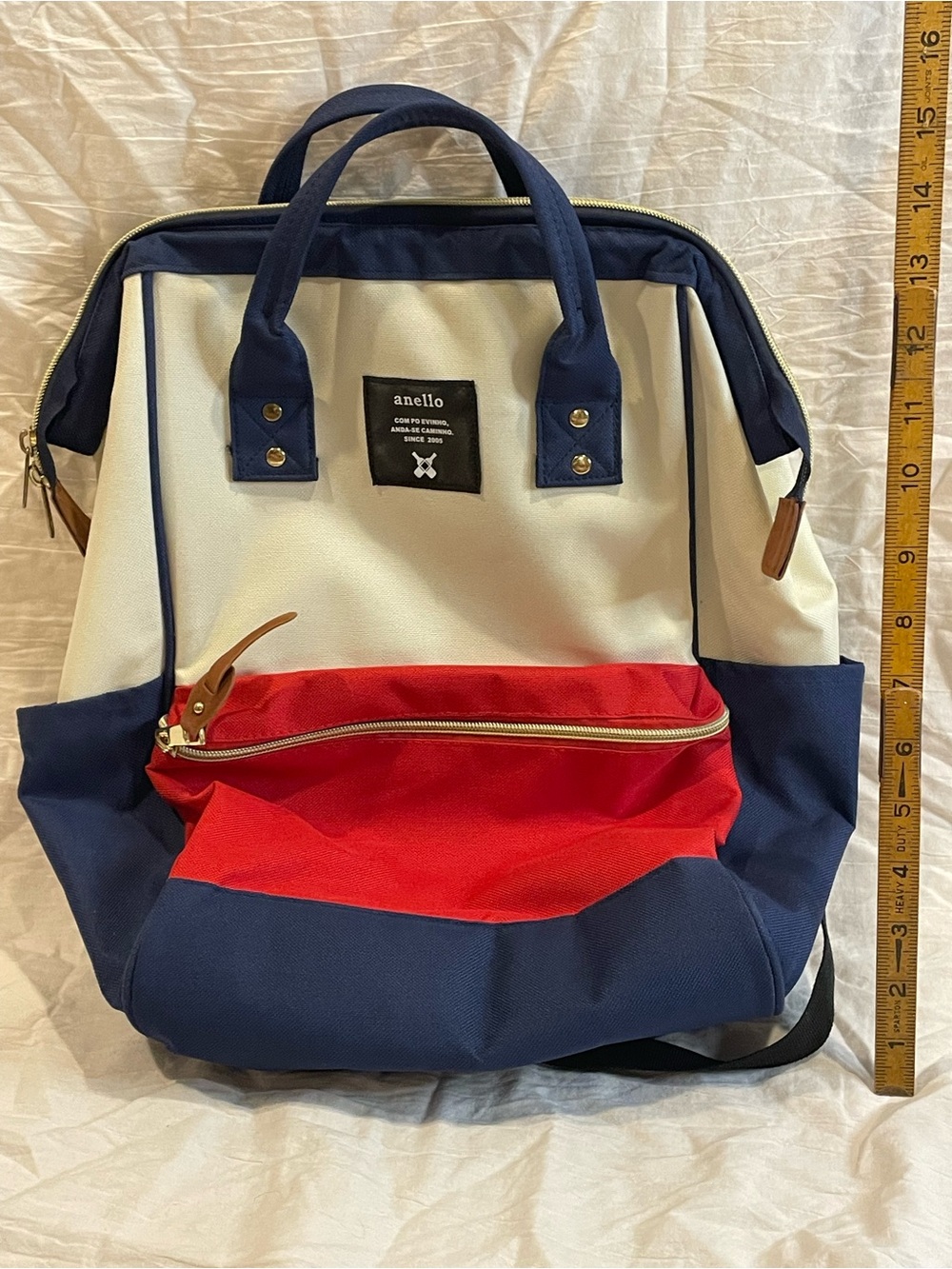 Anello Colorblock Backpack Navy Cream Red Large Doctor Bag Travel Preppy Bag - Picture 6 of 6